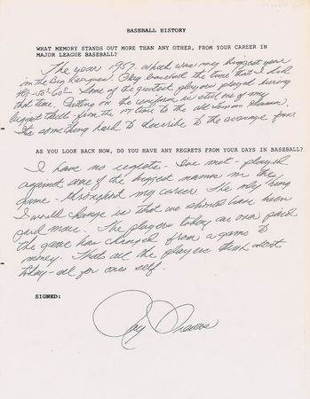 Lot #855 Baseball: “What memory stands out more than any other, from your career in Major League Baseball?” - Image 9