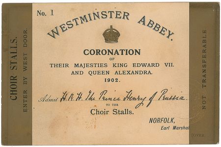 Lot #31 King Edward VII: 1902 coronation ticket