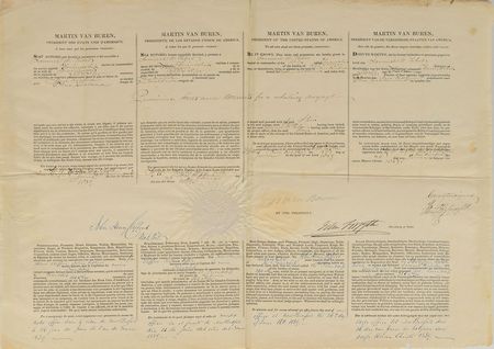 Lot #113 Martin Van Buren: Four-language pass for an 1839 whaling voyage - Image 1
