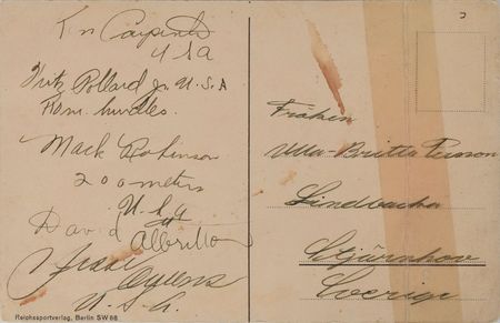 Lot #3056  Berlin 1936 Summer Olympics: American Athletes Signed Postcard - Image 1