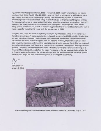 Lot #379 Hindenburg Flown Fabric Swatch: Recovered from the tail of the Hindenburg - Image 3