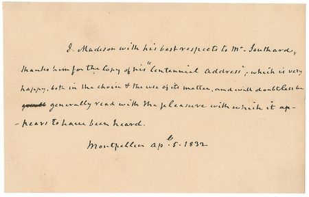 Lot #8 James Madison: Madison celebrates the