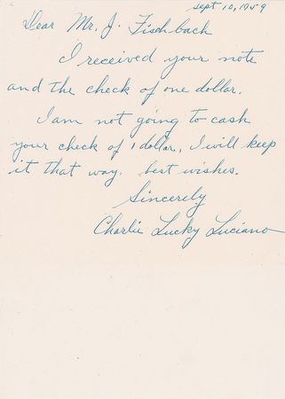 Lot #306 Lucky Luciano: Scarce letter from the Mafia?s notorious boss - Image 1