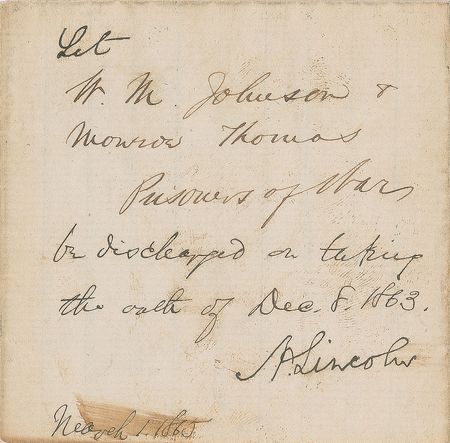Lot #61 Abraham Lincoln: Lincoln approves the release of two prisoners of war - Image 1
