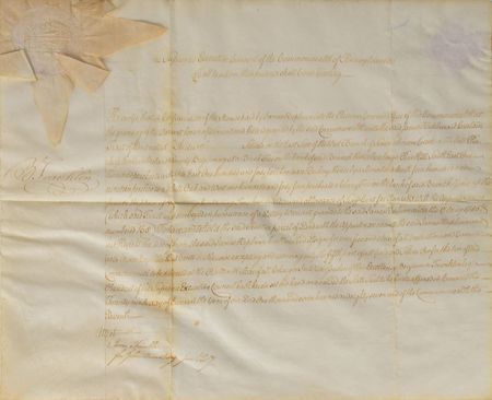 Lot #237 Benjamin Franklin: Beautifully signed 1787 Pennsylvania land grant - Image 1