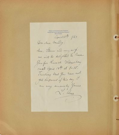 Lot #535 Leopold Auer: Archive compiled by Auer's pupil, a Minnesotan music teacher, including a handwritten speech given before 