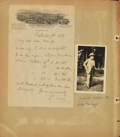 Lot #535 Leopold Auer: Archive compiled by Auer's pupil, a Minnesotan music teacher, including a handwritten speech given before 