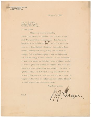 Lot #314 William Jennings Bryan: Words of wisdom from William Jennings Bryan: 