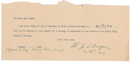 Lot #314 William Jennings Bryan: Words of wisdom from William Jennings Bryan: 