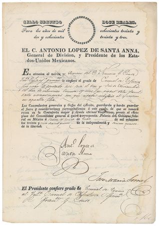 Lot #283 Antonio Lopez de Santa Anna Signed Document - Image 1