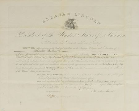 Lot #56 Abraham Lincoln: Lincoln appoints a notable Maine politician - Image 1