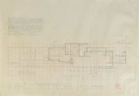 Lot #426 Frank Lloyd Wright: Stunning oversized hand-drawn schematic for a Frank Lloyd Wright home - Image 1
