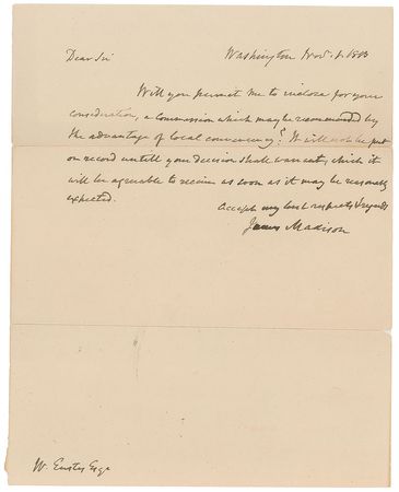 Lot #9 James Madison: President Madison writes to