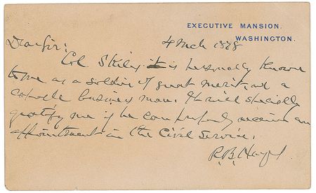 Lot #74 Rutherford B. Hayes: President Hayes recommends 