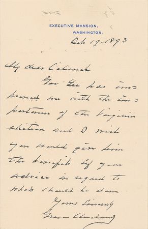 Lot #84 Grover Cleveland Handwritten Letter Signed - Image 1