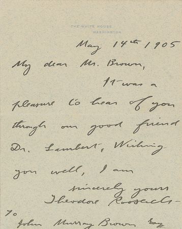 Lot #91 Theodore Roosevelt: Roosevelt writes to the publisher of Little, Brown and Company - Image 1