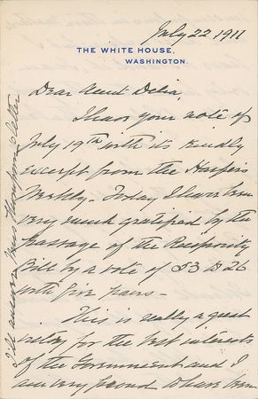 Lot #101 William H. Taft: Taft seeks greater free trade with Canadaâ??