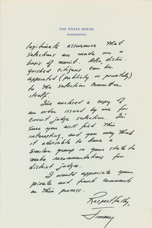 Lot #148 Jimmy Carter: Rare handwritten letter from President Carter regarding 