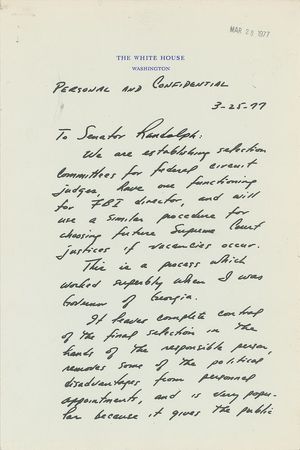 Lot #148 Jimmy Carter: Rare handwritten letter from President Carter regarding 