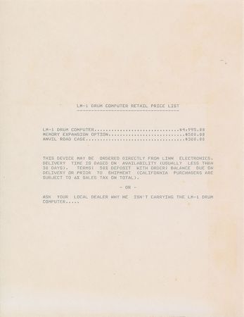 Lot #4021  Prince's Linn LM-1 Electronic Drum Computer Info Packet - Image 5
