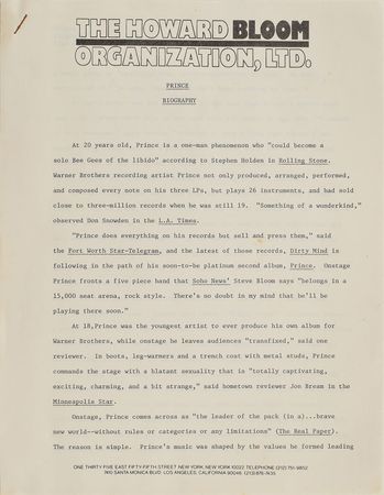 Lot #4019 Assortment of Prince Publicity Material - Image 1