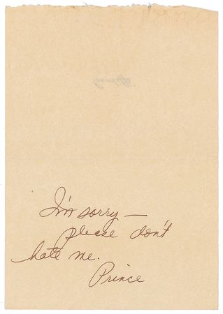Lot #4008  Prince Handwritten Signed Note