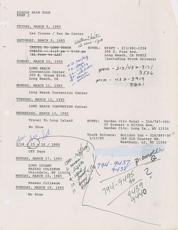 Lot #4057  Prince Purple Rain Tour Itineraries - Image 4