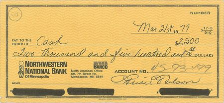 Lot #4005  Prince Signed 1979 Check