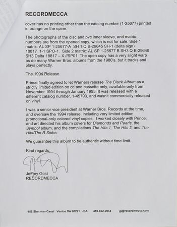 Lot #4128  Prince The Black Album - Image 6