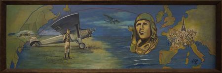 Lot #462 Charles Lindbergh: Incredible 10-foot-long panoramic painting commemorating Lindbergh's flight - Image 1