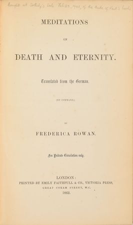 Lot #386 Queen Victoria: Meditations on Death and Eternity, inscribed to Princess Louise 