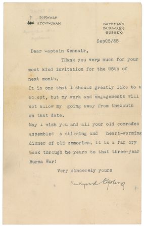 Lot #634 Rudyard Kipling Typed Letter Signed - Image 1