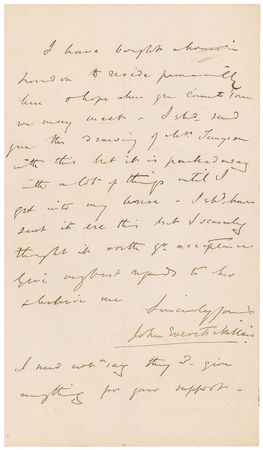Lot #513 John Everett Millais: Millais writes to Tennyson: 