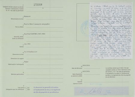 Lot #607 Jean-Paul Sartre: Important fragments from Sartre's draft for Les Mots, the autobiography of a writer - Image 21