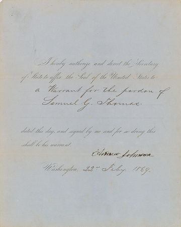 Lot #188 Andrew Johnson Signed Document - Image 1