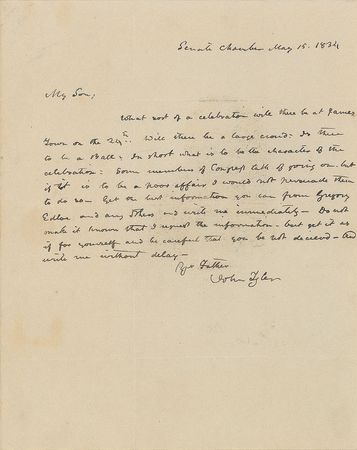 Lot #171 John Tyler: Senator Tyler writes his son, inquiring about a Jamestown anniversary celebration - Image 1