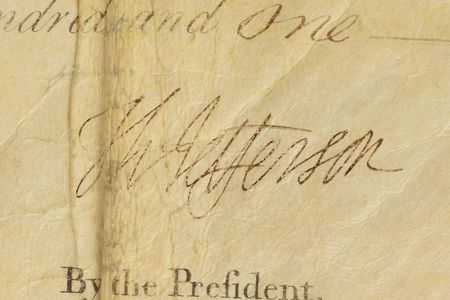 Lot #155 Thomas Jefferson: Early 1801 scallop-topped ship's pass, signed by Thomas Jefferson and Levi Lincoln - Image 2