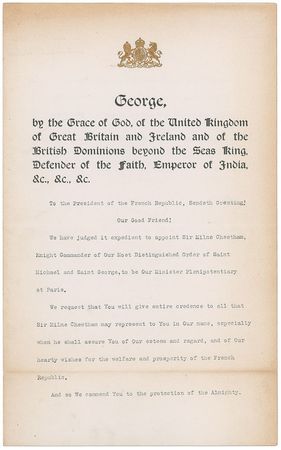 Lot #376 King George V Signed Document - Image 1
