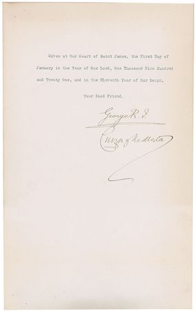 Lot #376 King George V Signed Document - Image 2
