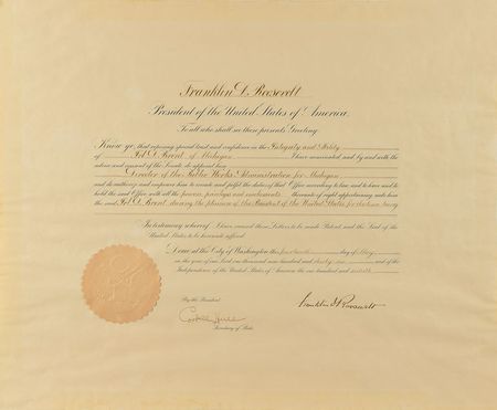 Lot #222 Franklin D. Roosevelt: Crisply signed appointment from President Roosevelt - Image 1