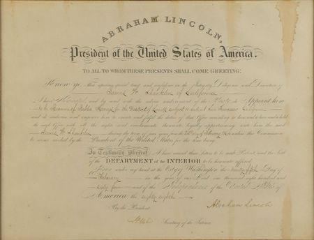 Lot #183 Abraham Lincoln: Scarce fully-signed Department of the Interior commission - Image 2