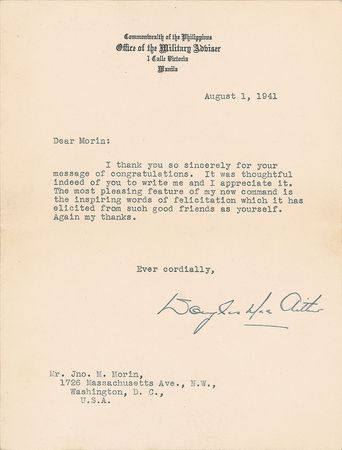 Lot #54 Douglas MacArthur: MacArthur reveals “The