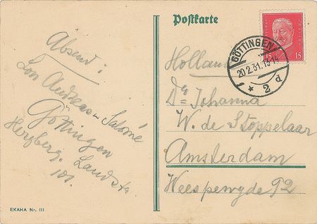 Lot #341 Lou Andreas-Salomé Signed Note - Image 2