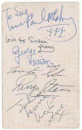 Lot #675 Beatles: Rare Parlophone promo card signed by the Beatles while in Southport - Image 1