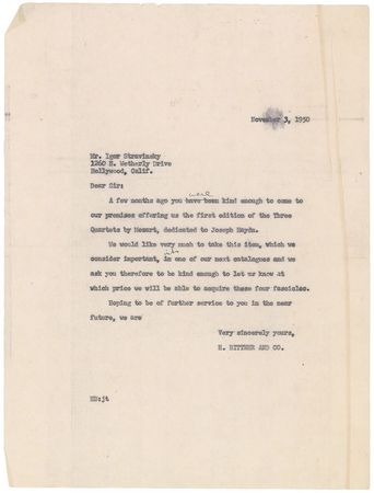Lot #664 Igor Stravinsky: Stravinsky discusses 