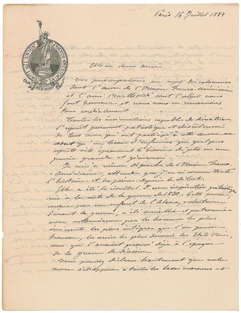 Lot #503 Frederic-Auguste Bartholdi Handwritten Letter Signed - Image 1