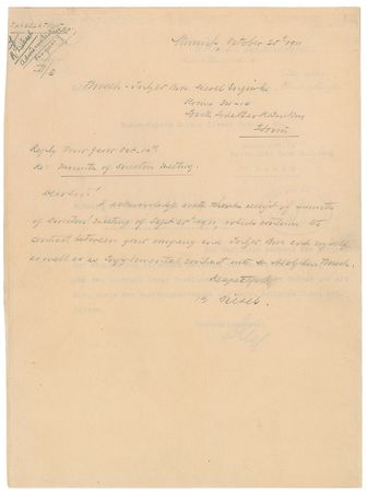 Lot #329 Rudolf Diesel: Diesel affirms receipt of a contract with the Busch-Sulzer Bros. - Image 1