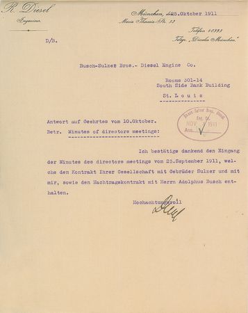 Lot #329 Rudolf Diesel: Diesel affirms receipt of a contract with the Busch-Sulzer Bros. - Image 2