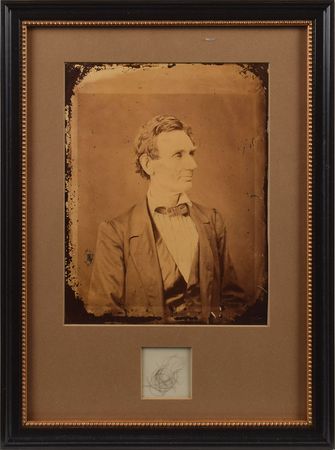 Lot #184 Abraham Lincoln: Scarce Hesler portrait of the beardless Lincoln, presented with a lock of the president's hair - Image 1