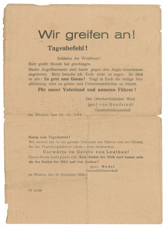 Lot #61 Battle of the Bulge: Rare German leaflet